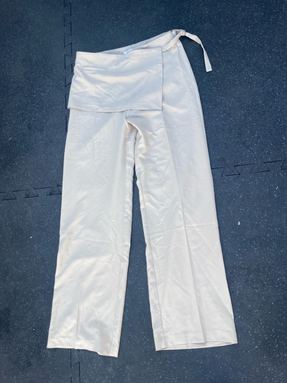 Wide Leg Cream Wrap Tie Pants